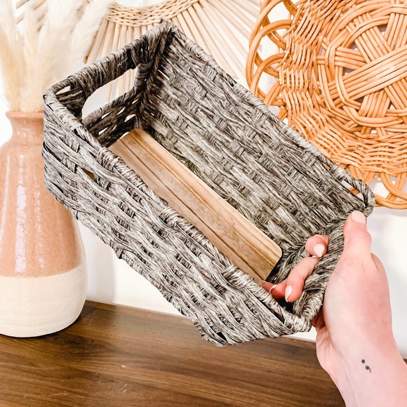 Grey Wicker Paper Weave Storage Basket Bin
